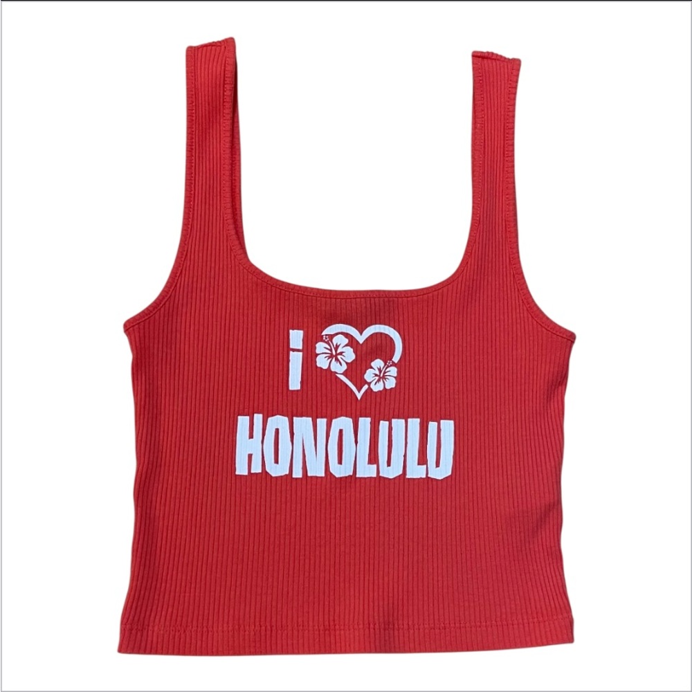 💖5 for $25💖 Forever 21 “I 🧡 Honolulu” Orange Ribbed Tank Top Size Small